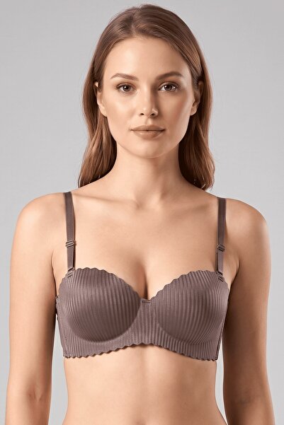 hadiora Women's Mink Ribbed Balconette Cut Supportive Bra