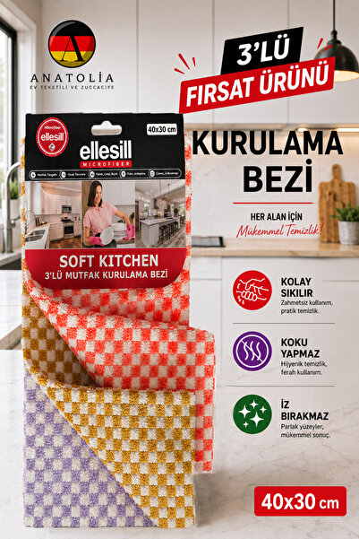 Ellesill Soft Kitchen 3’lü Mutfak Bezi 40x30 cm - Koku Yapmaz Tezgah Bezi, Ku...