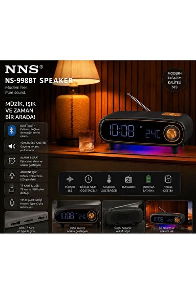 LEVONG LE-NS998BT Çok Fonksiyonlu RGB LEDli Retro Bluetooth Hoparlör FM Radyo...