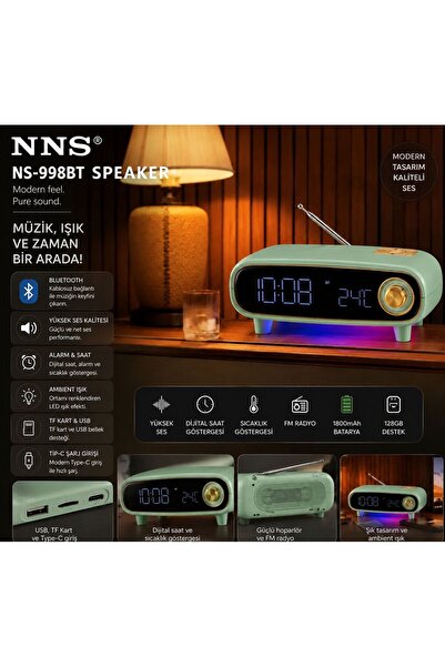 LEVONG LE-NS998BT Çok Fonksiyonlu RGB LEDli Retro Bluetooth Hoparlör FM Radyo...