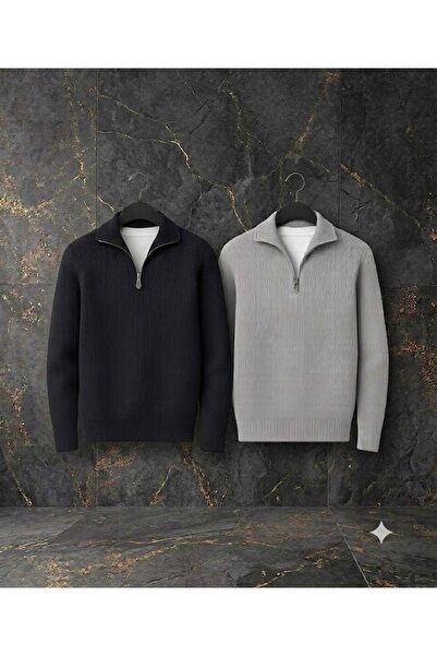 ixir Set of 2 Men's Stand-Up Collar Fisherman's Turtleneck Zippered Knitwear ...