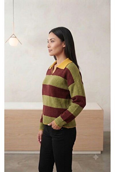 talyambutik Women's Polo Collar Oversize Soft Textured Knitwear Sweater