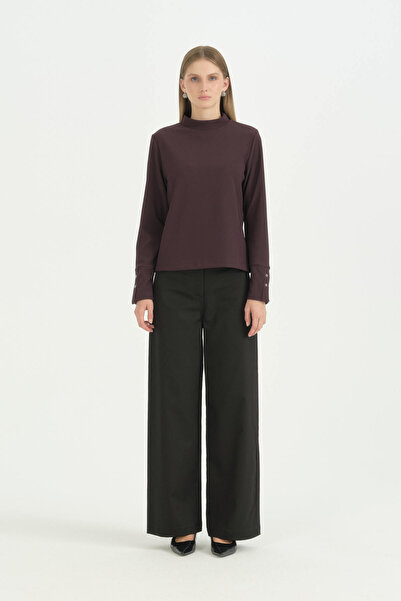 Nihan High Neck Basic Blouse - Plum