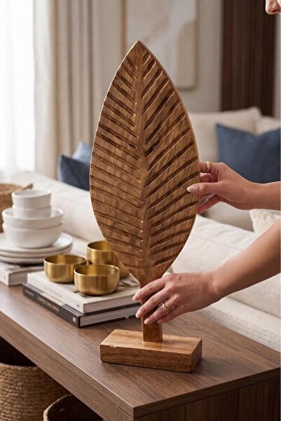 MaperaHome Ahşap Dekoratif Yaprak Modif Obje Biblo Ev Dekorasyonu 68cm