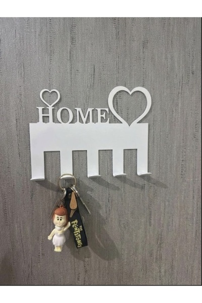 esves Metal Duvar Anahtarlığı Home Yazılı Kalp Detaylı 5 Kancalı Anahtar Askı...