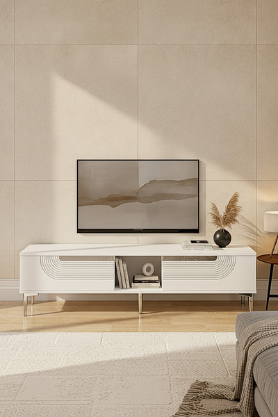 cnyr TSA1508BS - MEYRAZH TV150 TV STAND, TV SEHPASI BEYAZ - SILVER 150 CM