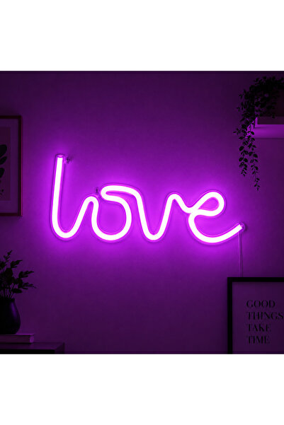 Love Yazı Neon Led Işık / 3D Baskı Duvar Dekoru - 34 x 13 cm