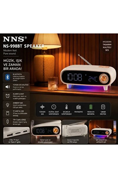 LEVONG LE-NS998BT Çok Fonksiyonlu RGB LEDli Retro Bluetooth Hoparlör FM Radyo...