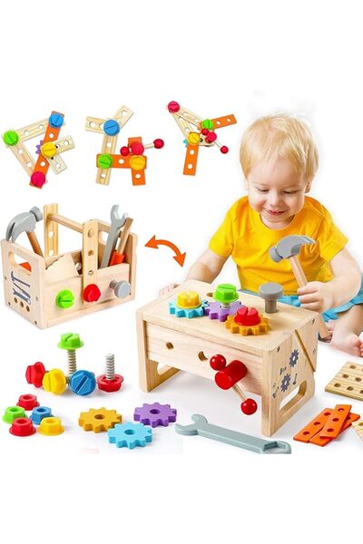 Soofam Wooden Tool Set for Kids, Tool Bench Pretend Play Toddler Wooden Tool ...