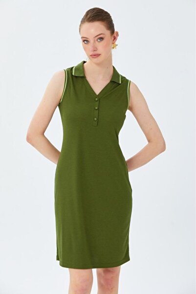 İKİLER Polo Yaka Triko Bant Detaylı Elbise 026-2513