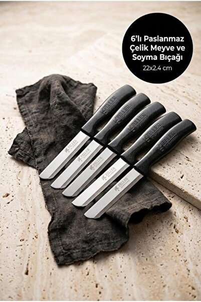 Atbyhome Feller 6'lı Lazer Tırtıklı Paslanmaz Çelik Sebze Meyve Bıçağı 22x2.4...