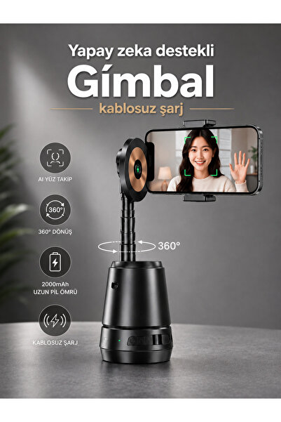 DEANB AI Yüz Takipli Akıllı Gimbal 2000mAh Kablosuz Şarjlı 360° Otomatik Döne...