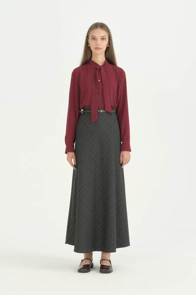 Nihan Tie-Neck Scarf Shirt - Plum