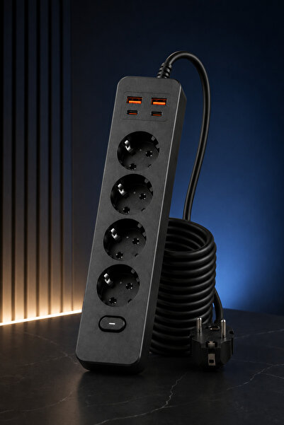 Aırstorr PRO-EU01 4’lü Akım Korumalı Çoklu Priz – 2 USB-C + 2 USB-A | 2500W 1...