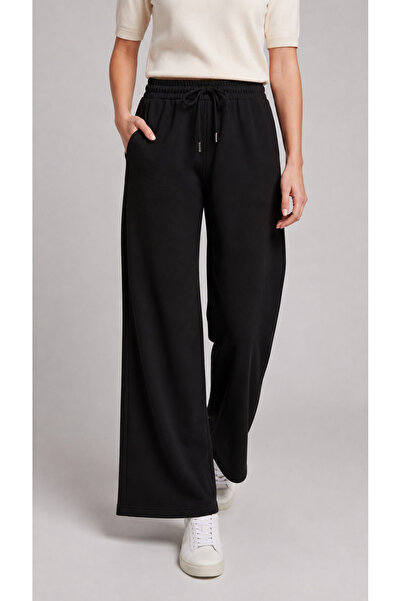 zazzia Women's Black Palazzo Cut Wide Leg High Waist Sweatpants