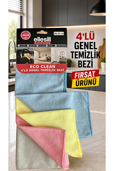 Ellesill Eco Clean 4'lü Mikrofiber Genel Temizlik Bezi 40x30 cm