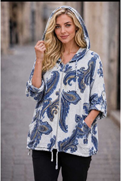 MARWARİ OTANTİK BUTİK New Season Italian Cotton Zippered Shawl Pattern 4Mevis...