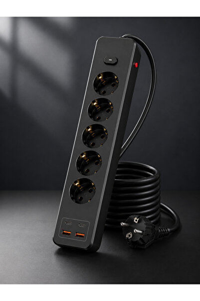 Aırstorr PRO-EU02 5’li Akım Korumalı Çoklu Priz – 2 USB-C + 2 USB-A | 2500W M...