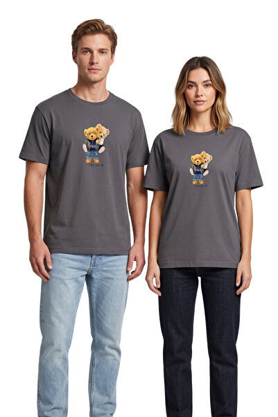DK DAKSEL Tricou Lift You Up cu imprimeu cu doi ursuleți, fumuriu închis, cro...