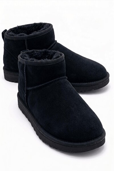 Neon Shoes Mini Süet İçi Kürklü İnce Taban Kadın Bot Siyah
