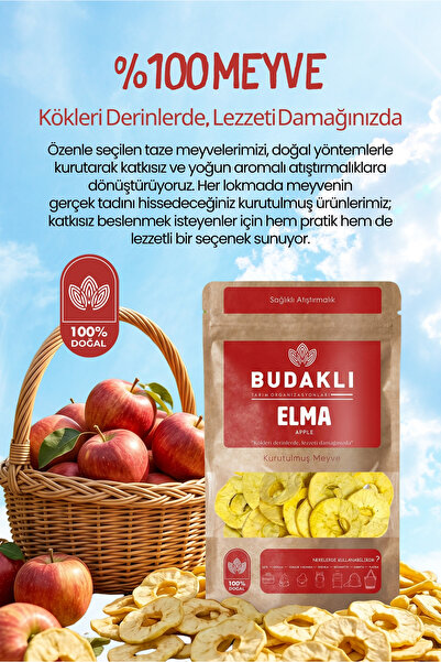 Budaklı Kurutulmuş Elma 100 Gr %100 Meyve Katkısız İlave Şekersiz Meyve Kurus...