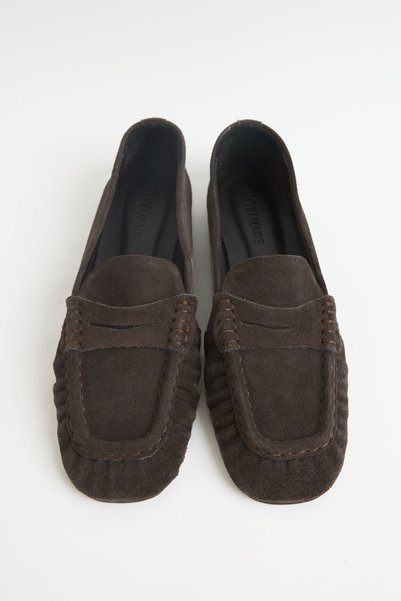 LUTVELIZADE Loafer 2510 - Real Leather Gathered Detailed Bitter Brown Suede Women's Loafer