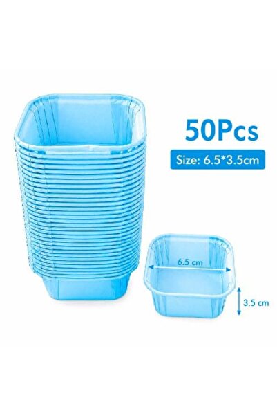 Warehouse Light Blue Square Paper Dessert Molds – 50 pieces, size 6.5 × 3.5 cm