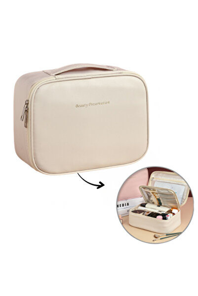 ECARLA Trusă cosmetică extensibilă, etui elegant, din piele crem.