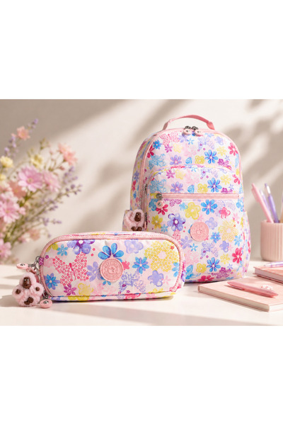 Kipling Girl's School Bag Set of 2 (Bag and Pen Holder) Kpsetkpki581660 - Floral