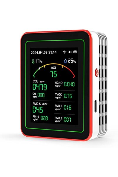 KASTWAVE جهاز مراقبة جودة الهواء، جهاز اختبار ذكي 15 في 1 لقياس PM، CO2، CO، ...