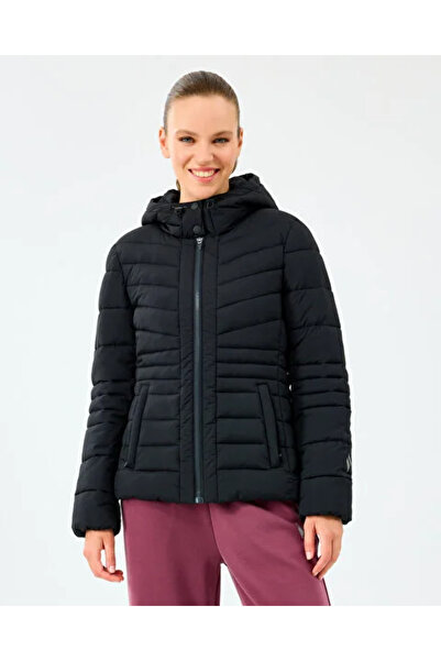 SKECHERS S2520203 W Fitted Hoodie Puffer Jacket Siyah Kadın Mont