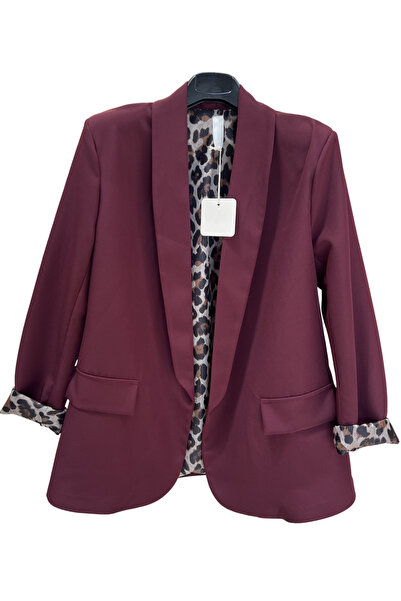 Generic Brand Sacou dama elegant bordo cu captuseala animal print, L/XL