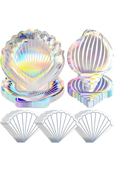 KASTWAVE Iridescent Seashell Plates & Napkins - Pack of 52 for Mermaid & Beac...