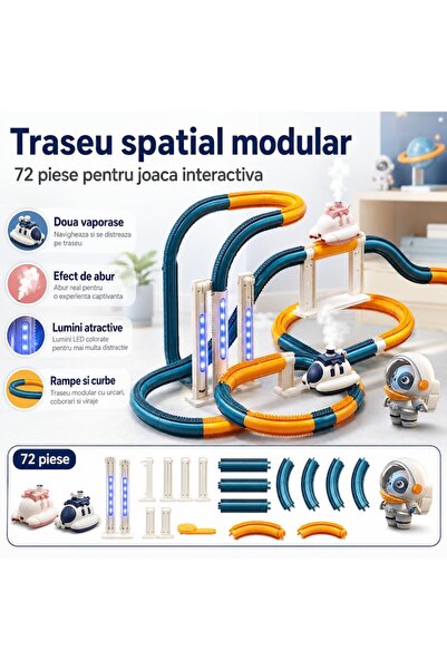 Joynix Set de joacă cu șine modulare pentru copii, 72 de piese, cu tren elect...
