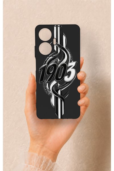 Vip Case حافظة سيليكون متوافقة مع هاتف Realme C55 باللونين الأسود والأبيض بنم...