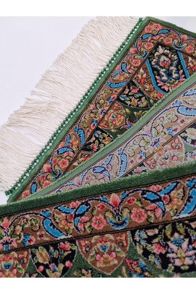 MEVLANA BAZAAR ميدالية تقليدية منقوشة باللون الأخضر / الحرير - 30x90 سم