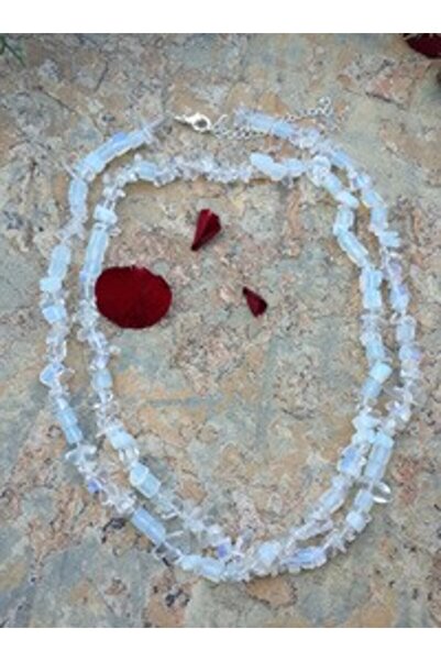 Stoneage قلادة من الحجر الطبيعي من حجر القمر بصفين - أبيض -
