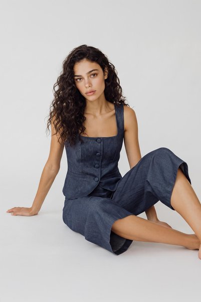 STELLA PULVIS Dark Blue Unlined Square Collar Vest