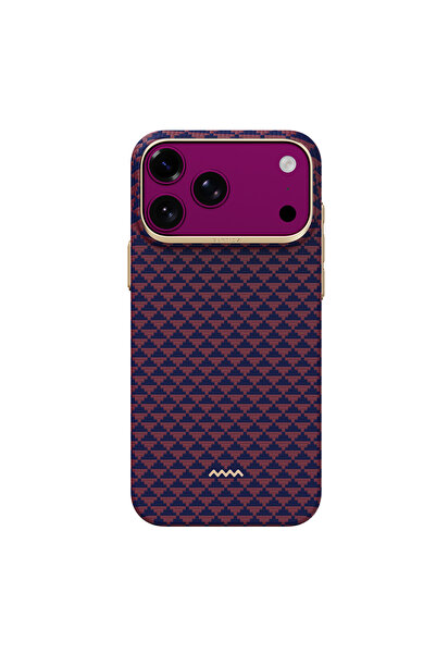 iPhone 18 Pro Max Uyumlu Kılıf M-safe Özellikli Aramid Skin Origin Serisi Karbon Kapak Bordo