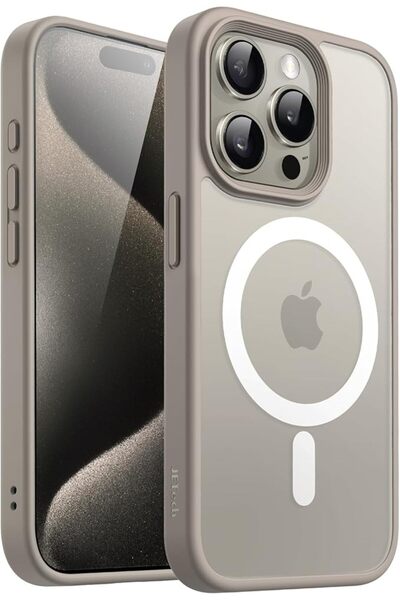 JETech Magnetic Matte Case for iPhone 15 Pro, Natural Titanium