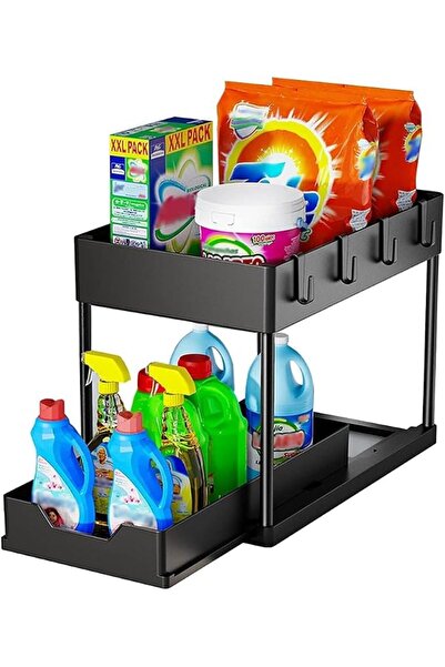 GENERAL Under Sliding Cabinet Basket Organizer, 2 Tier Under Cabinet Bathroom...