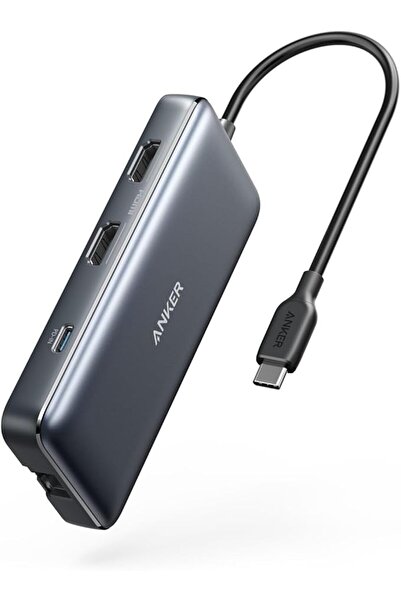 Anker Stuy محطة إرساء أنكر للابتوب بشاشتين، محول USB-C 8 في 1 مع منفذ HDMI بد...