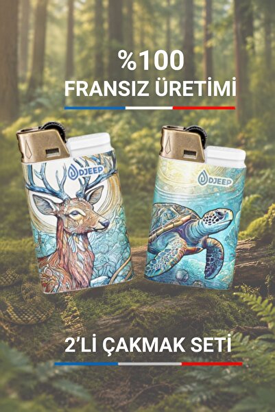 DJEEP Geyik ve Deniz Kaplumbağası Tasarımlı Çakmak Seti - Hayvan Baskılı Prem...