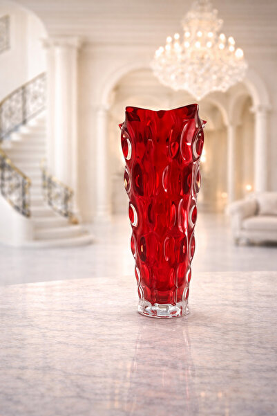 Bohemia Vază Samba din cristal roșu rubin, model optic lenticular