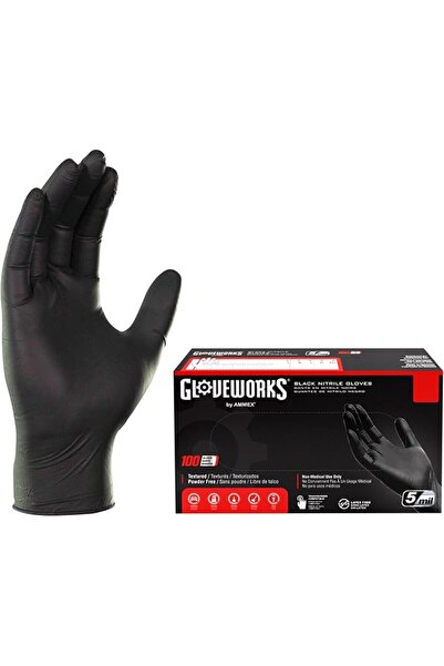 Gloveworks GlovePlus Industrial Black Nitrile Gloves - 5 mil, Latex Free, Pow...