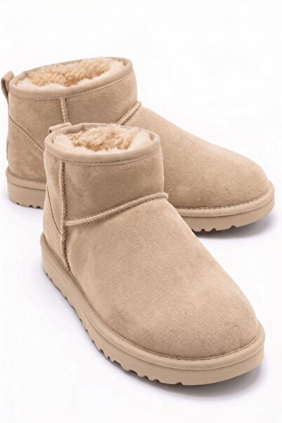Neon Shoes Mini Süet İçi Kürklü İnce Taban Kadın Bot Bej