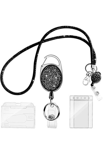 Jemey Card Holder with Lanyard, Rhinestone Lanyard Bling ID Badge Holder Crys...