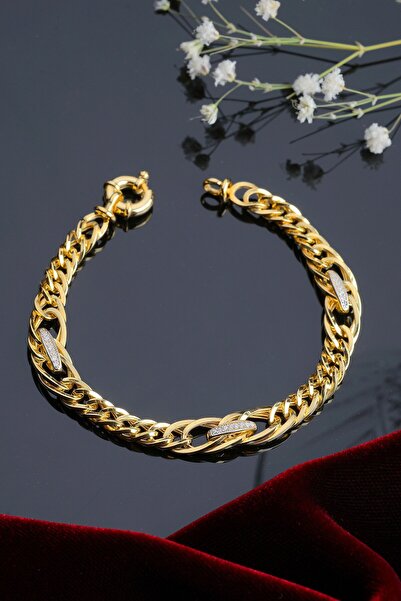 innuendo jewelery Taş Detaylı Gurmet Zincir 925 Ayar Gümüş Bileklik