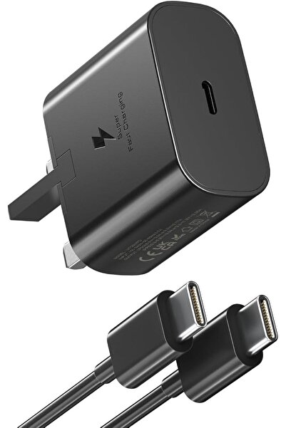 GENERAL شاحن سريع متوافق مع سامسونج - شاحن حائط USB C بقوة 25 واط مع كابل C إ...
