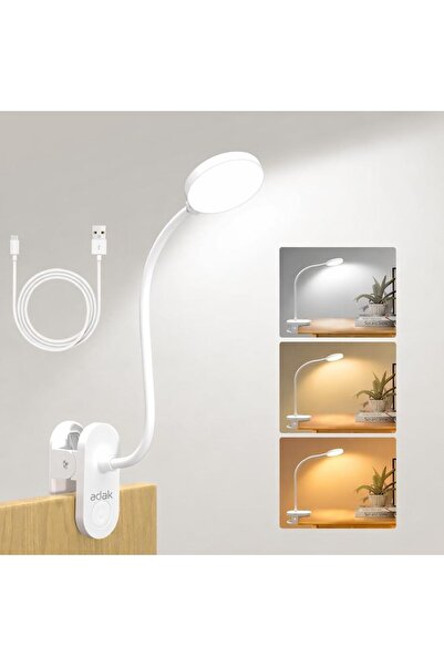 adak USB Rechargeable LED Desk Lamp with Clip & Flexible Gooseneck, Touch Dim...